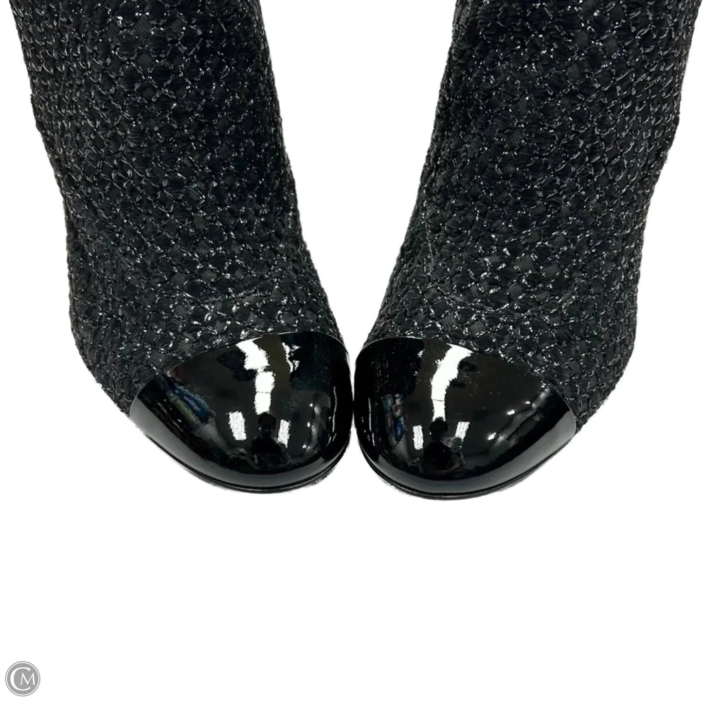 Boots Luxury Designer By Chanel In Black & Silver, Size: 9