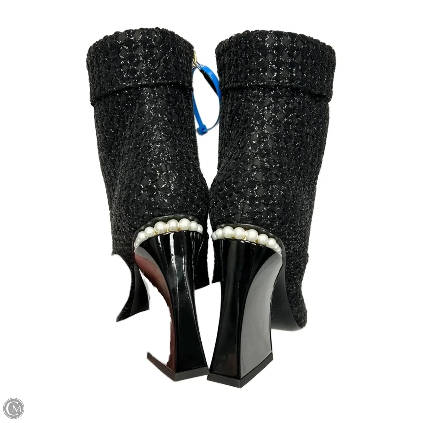 Boots Luxury Designer By Chanel In Black & Silver, Size: 9