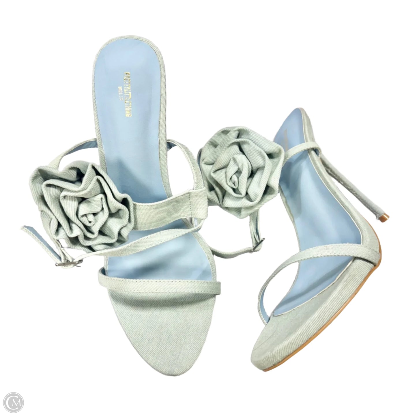 Sandals Heels Stiletto By Pretty Little Thing In Blue Denim, Size: 9