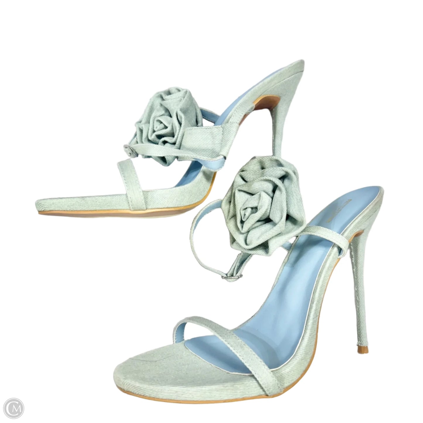 Sandals Heels Stiletto By Pretty Little Thing In Blue Denim, Size: 9