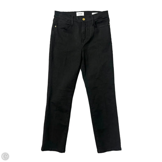 Jeans Straight By Frame In Black Denim, Size: 8
