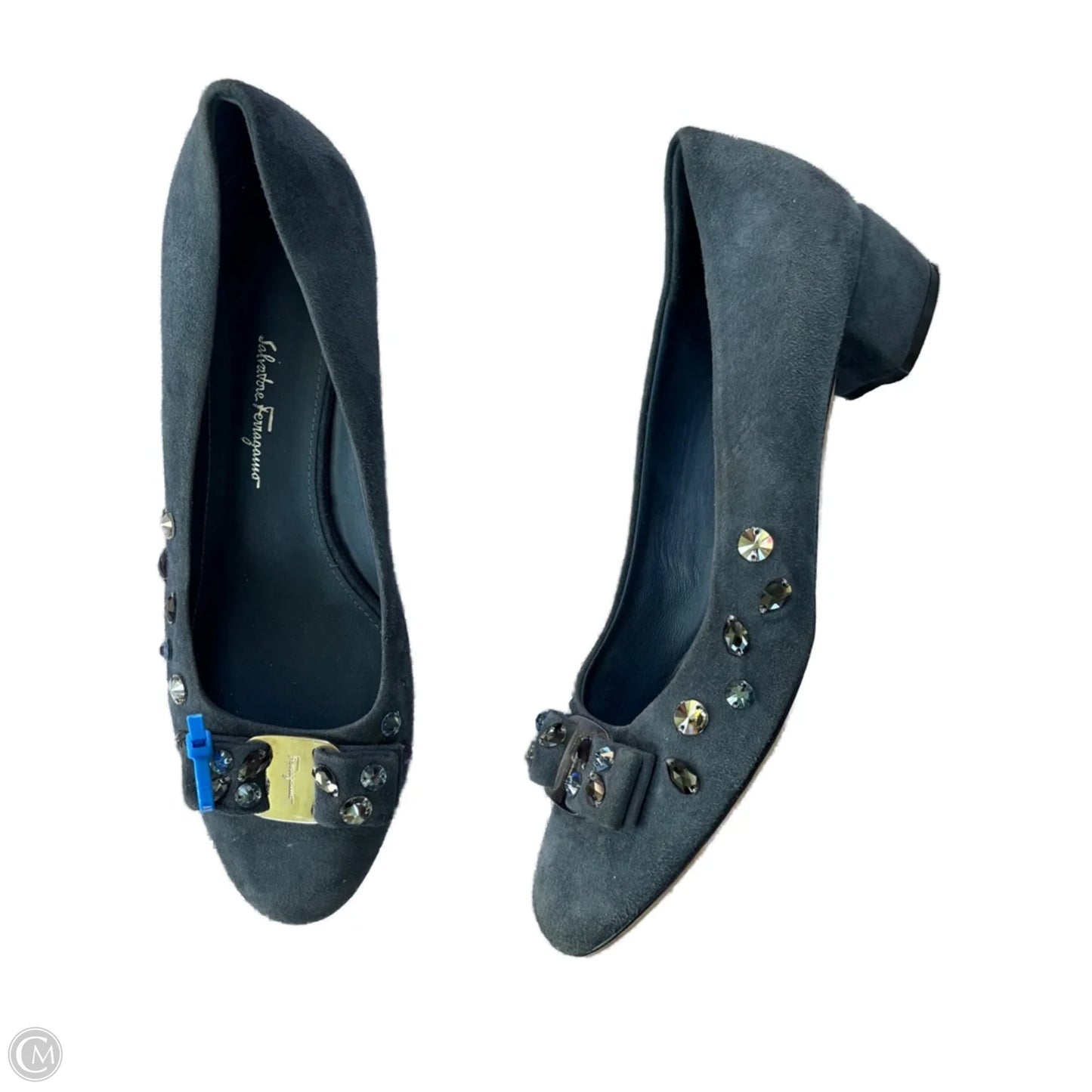 Shoes Luxury Designer By Ferragamo In Navy, Size: 8.5