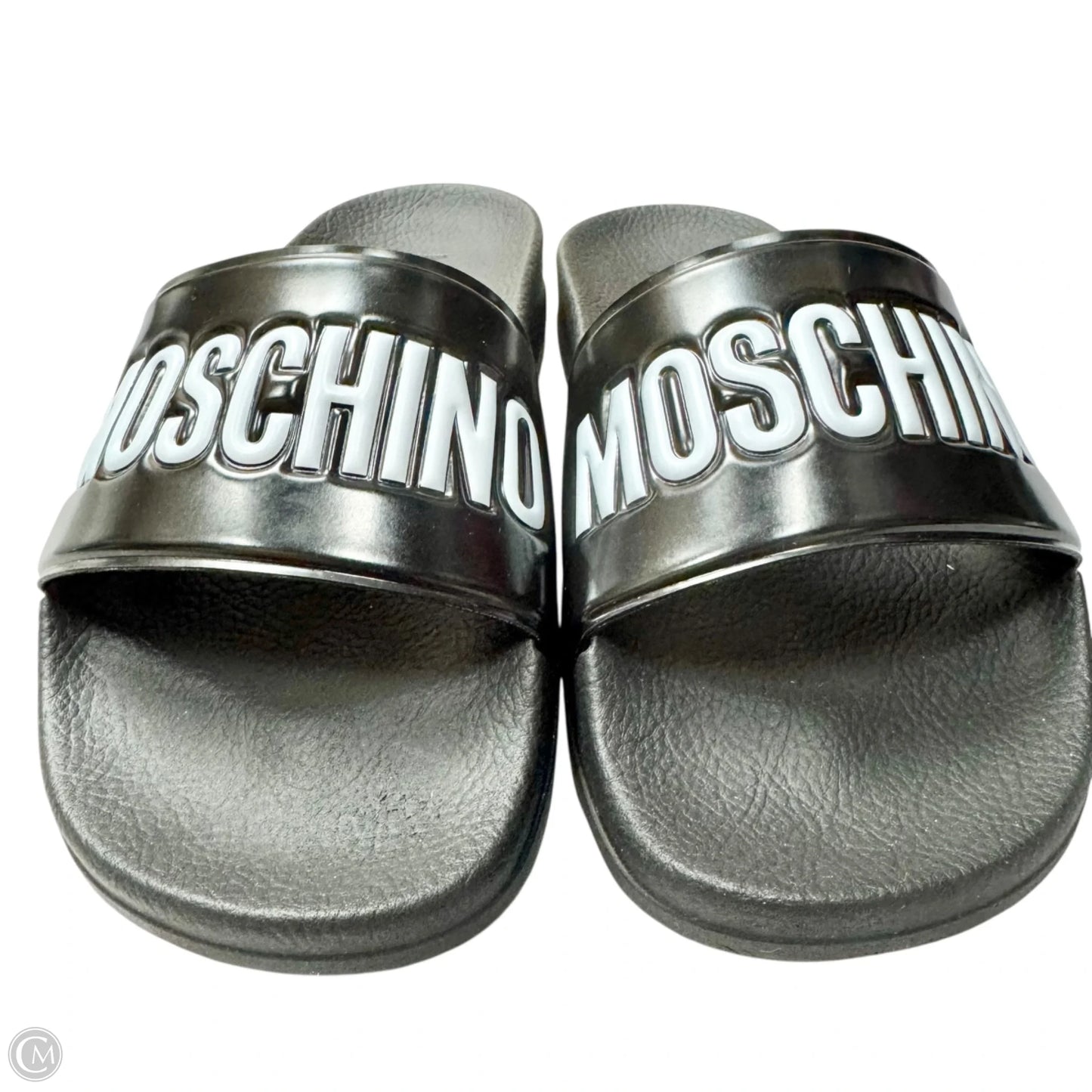 Sandals Luxury Designer By Moschino In Black, Size: 5.5