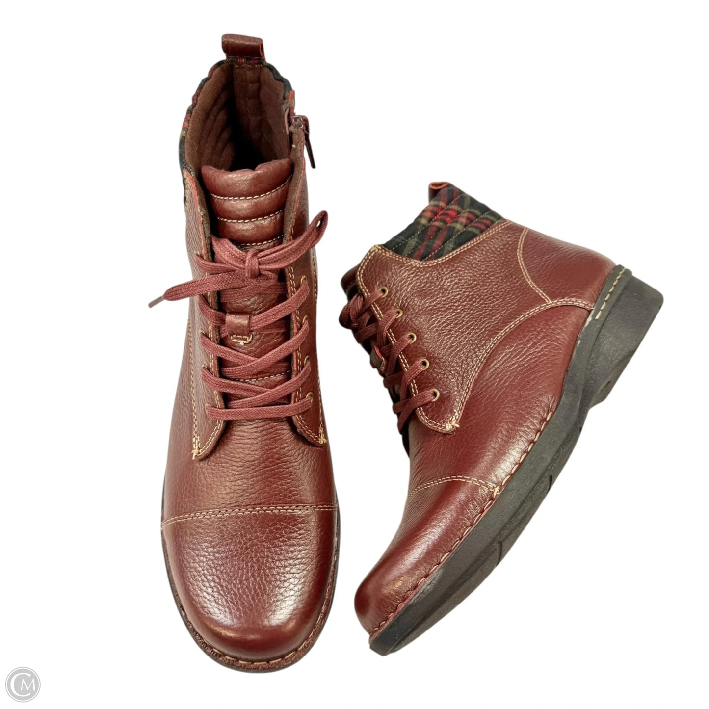 Boots Leather By Clarks In Maroon, Size: 10