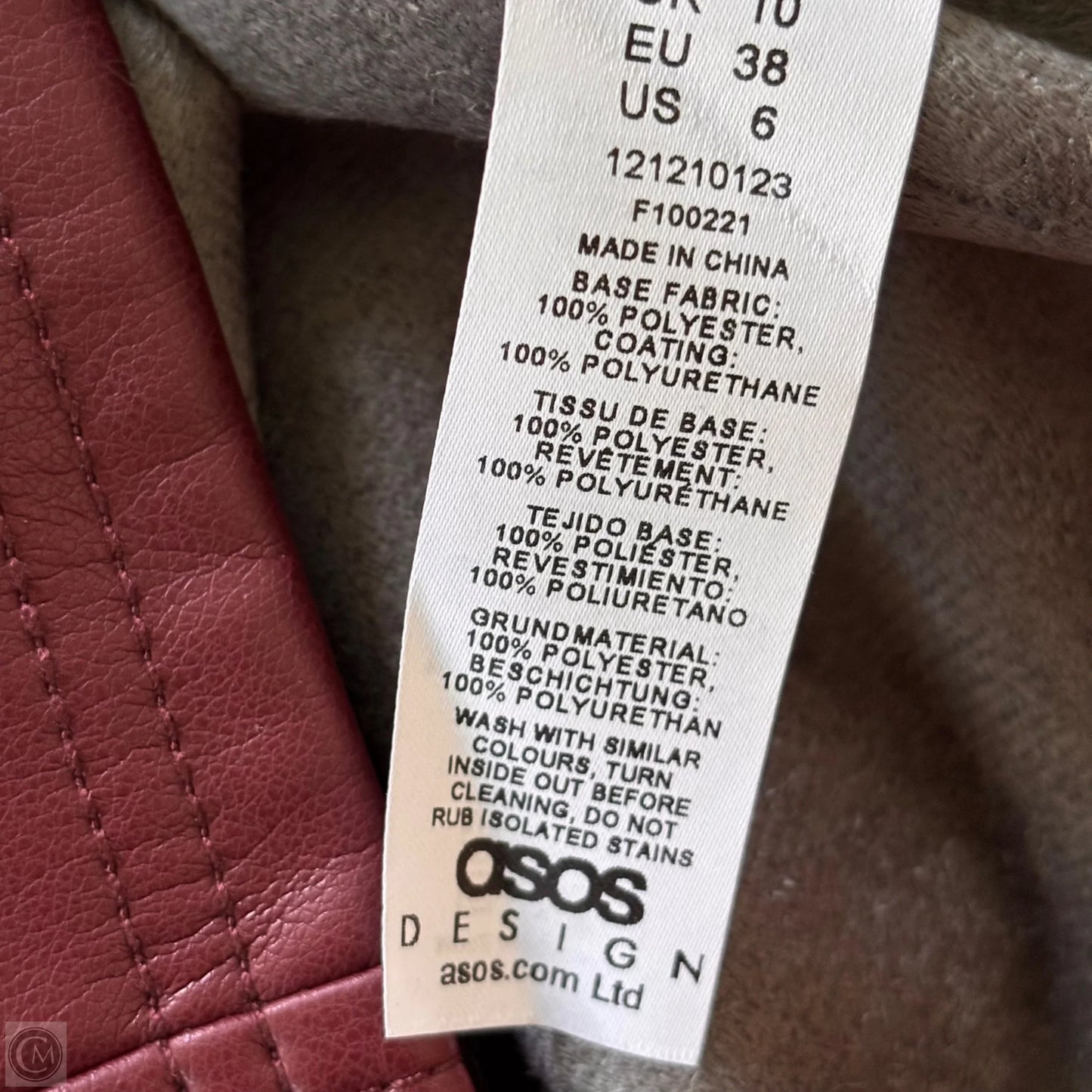 Jacket Other By Asos In Maroon, Size: S