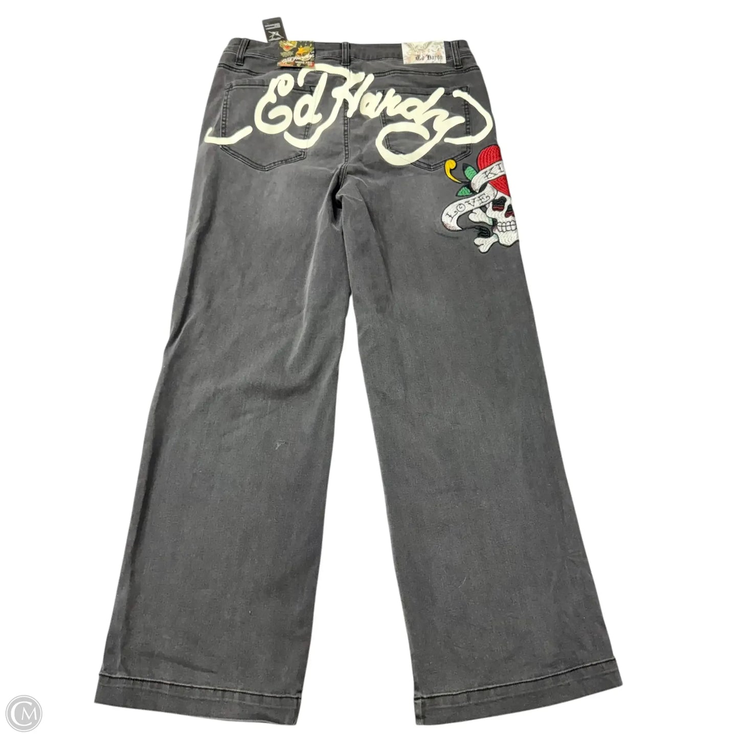 Jeans Wide Leg By Ed Hardy In Grey Denim, Size: 14
