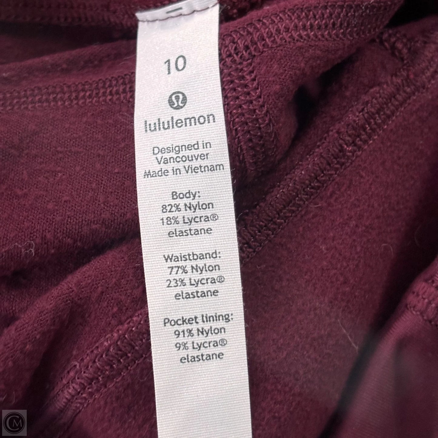 Athletic Leggings By Lululemon In Maroon, Size: M