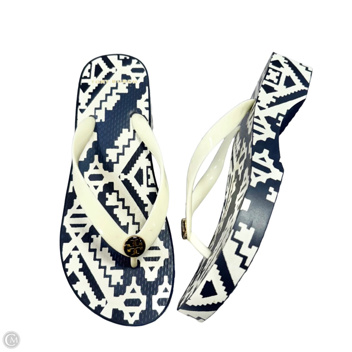 Sandals Designer By Tory Burch In Blue & White, Size: 7