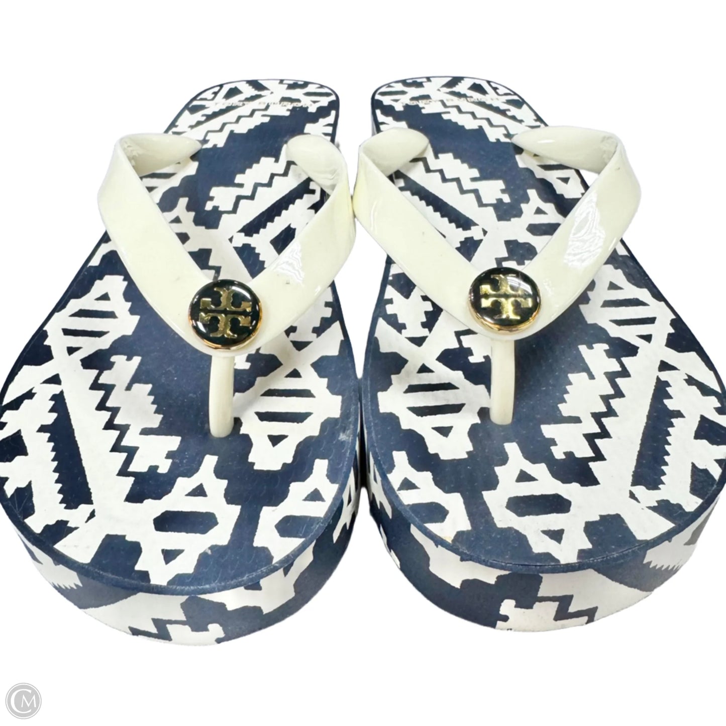 Sandals Designer By Tory Burch In Blue & White, Size: 7