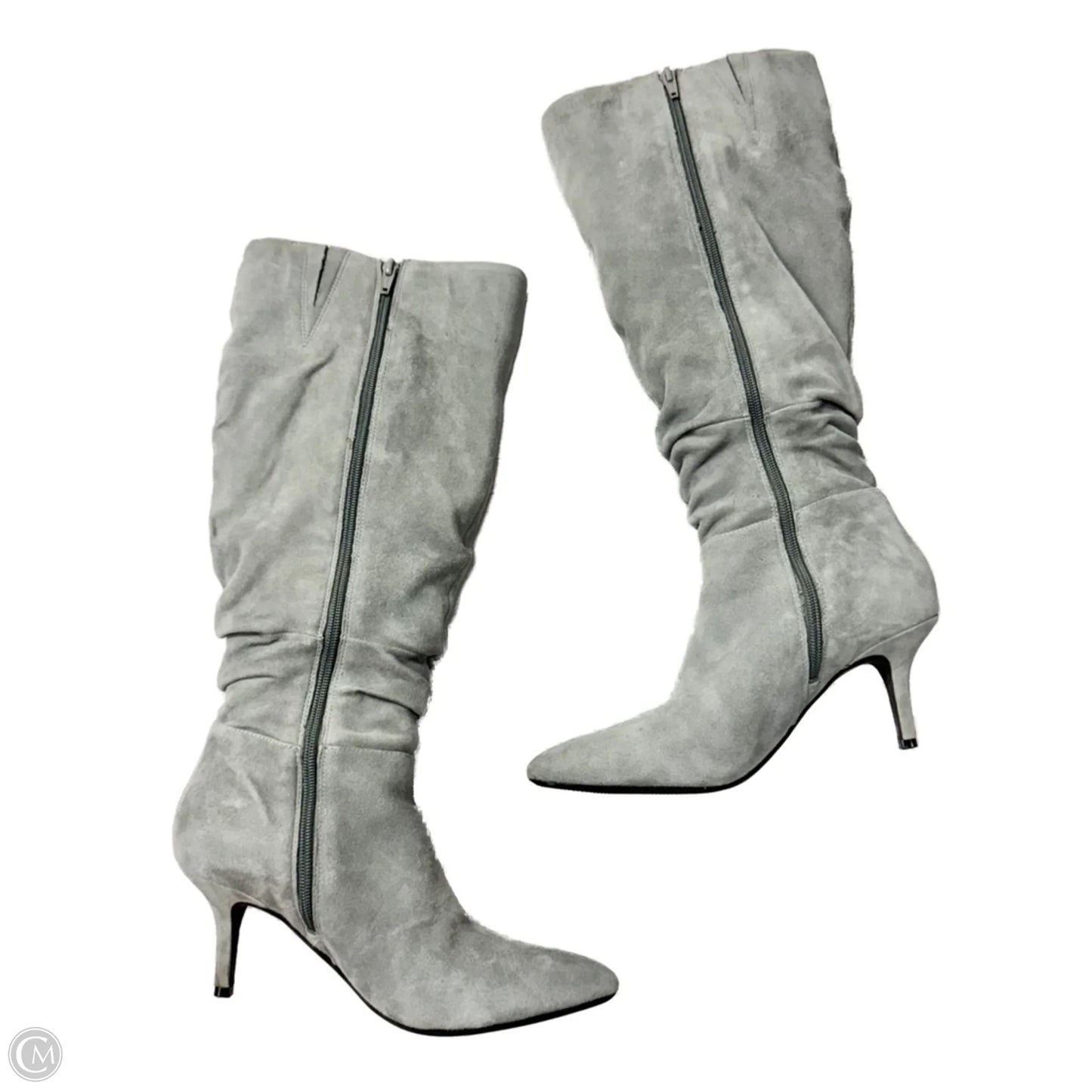 Boots Knee Heels By Isaac Mizrahi In Grey, Size: 8.5