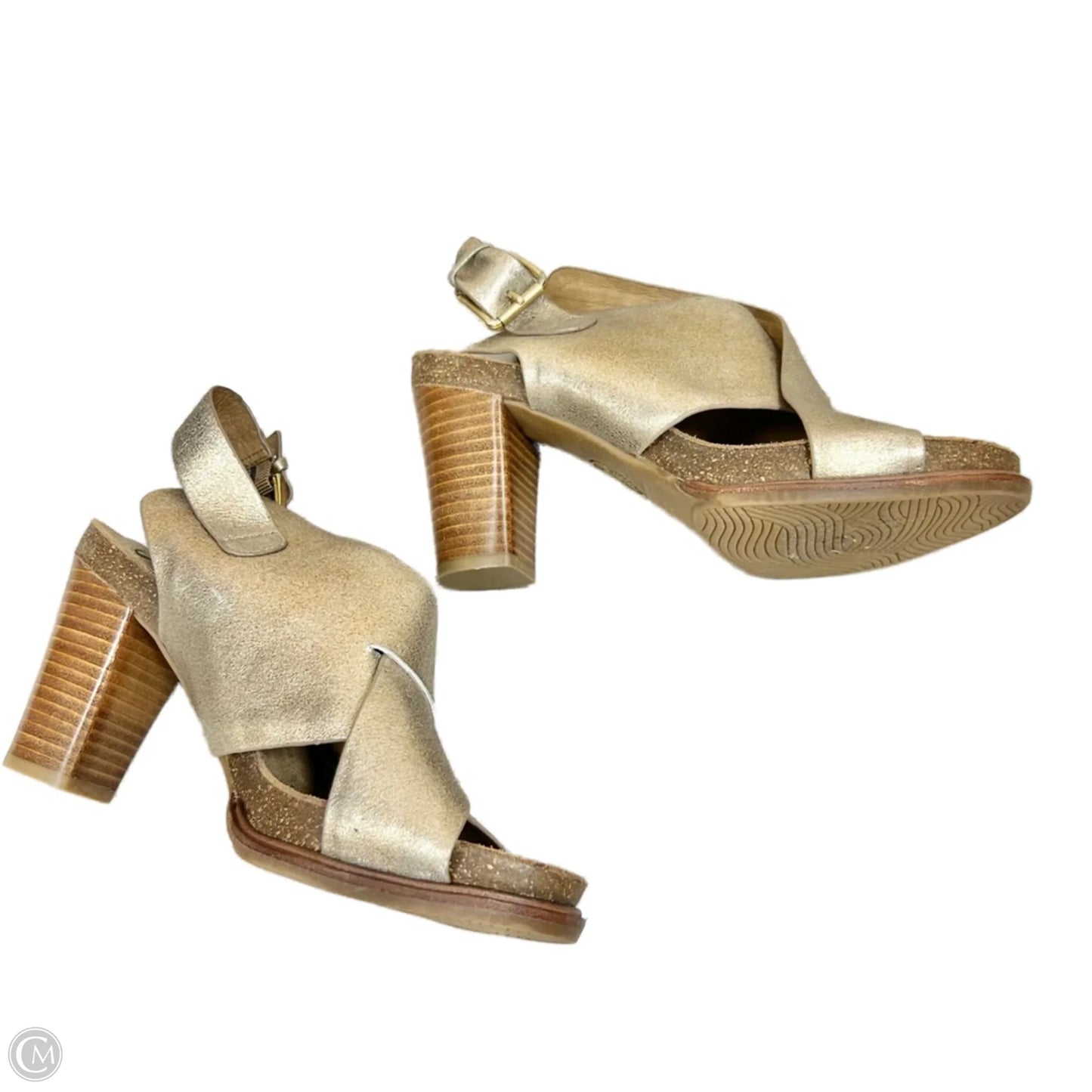 Sandals Heels Block By Sofft In Brown & Gold
