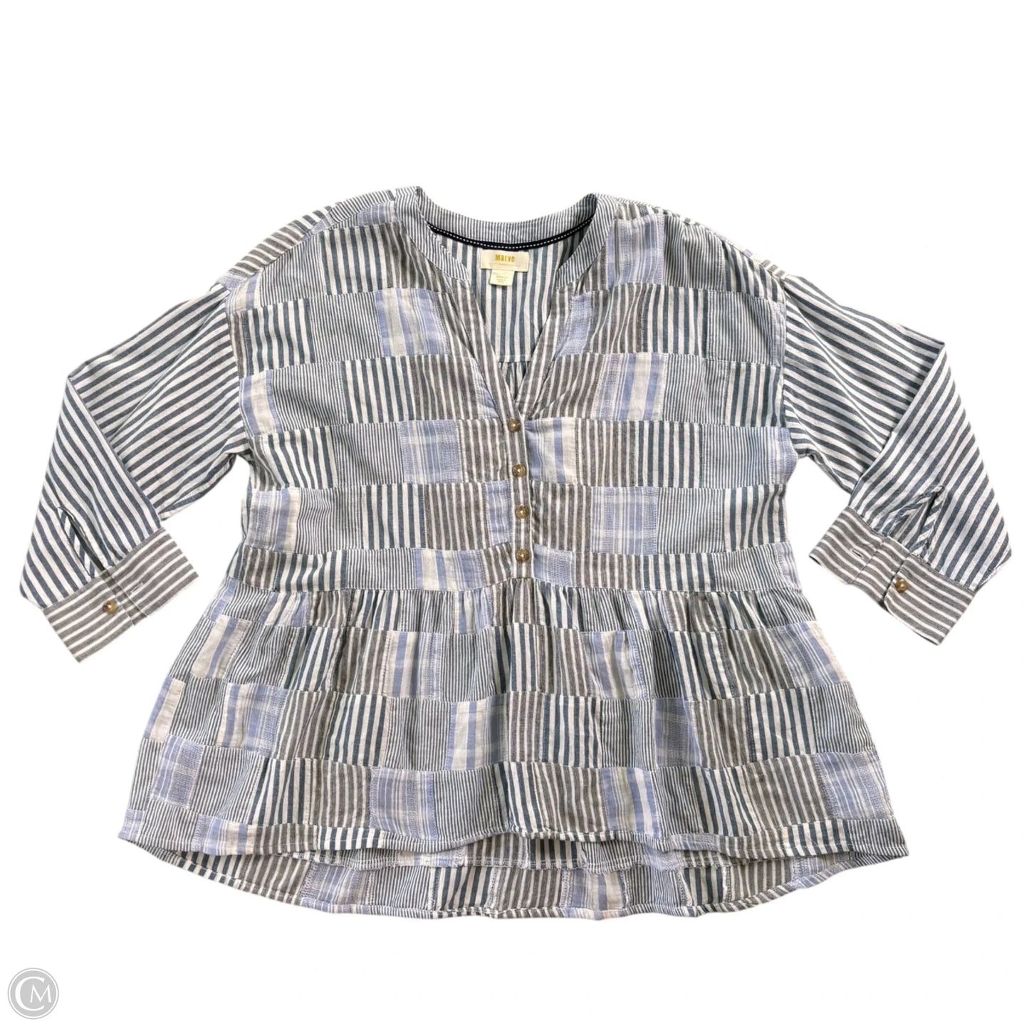 Top Long Sleeve By Maeve In Blue & Grey, Size: S