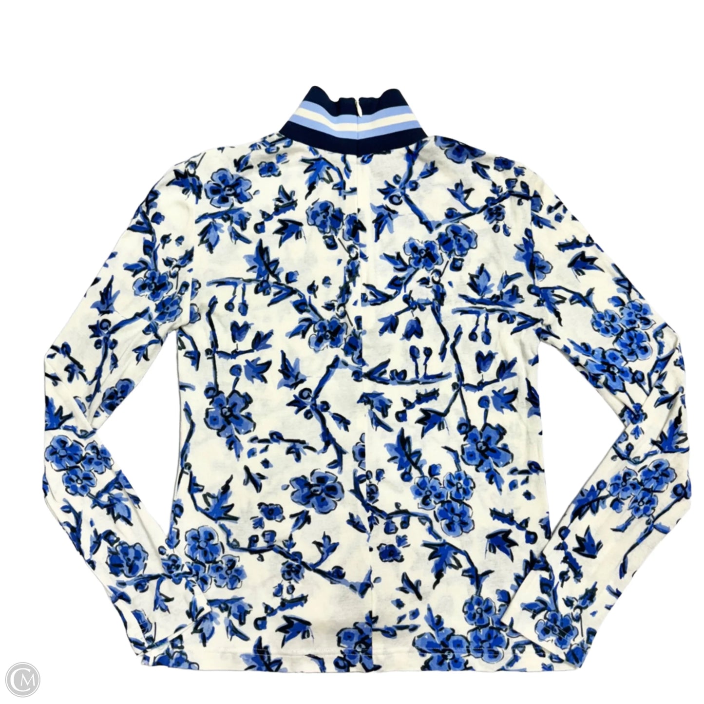 Top Long Sleeve Designer By Tory Burch In Blue & White, Size: S