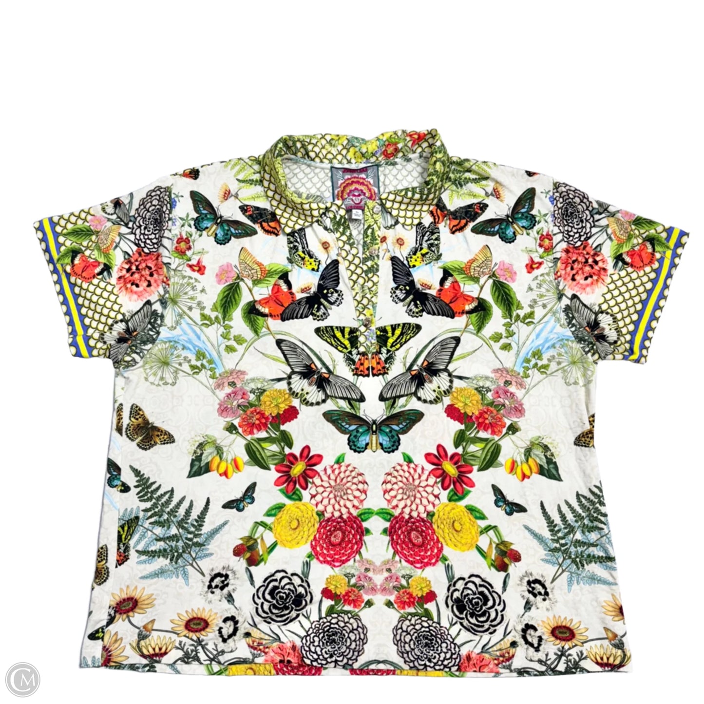 Top Short Sleeve By Johnny Was In Multi-colored, Size: Xl