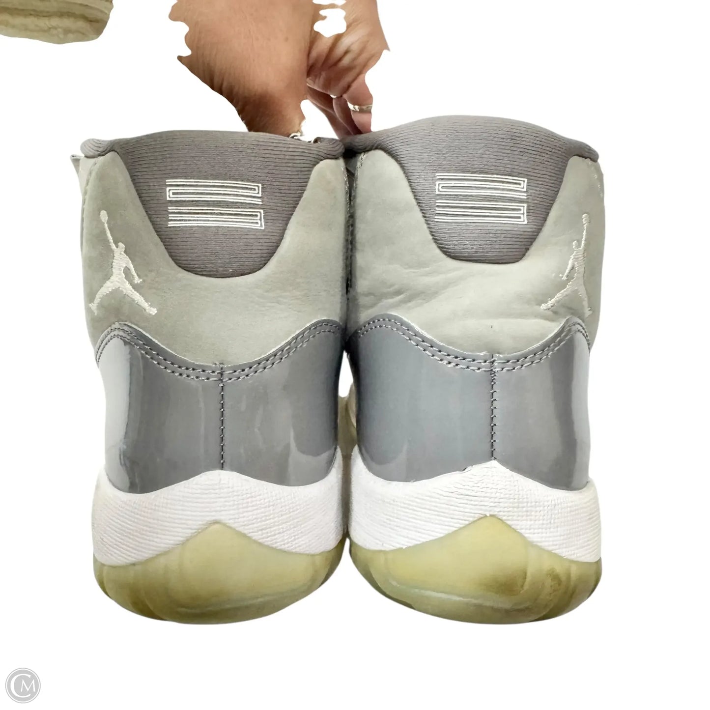 Shoes Luxury Designer By Jordan In Grey, Size: 9.5