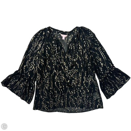 Top Long Sleeve Designer By Lilly Pulitzer In Black & Gold, Size: S