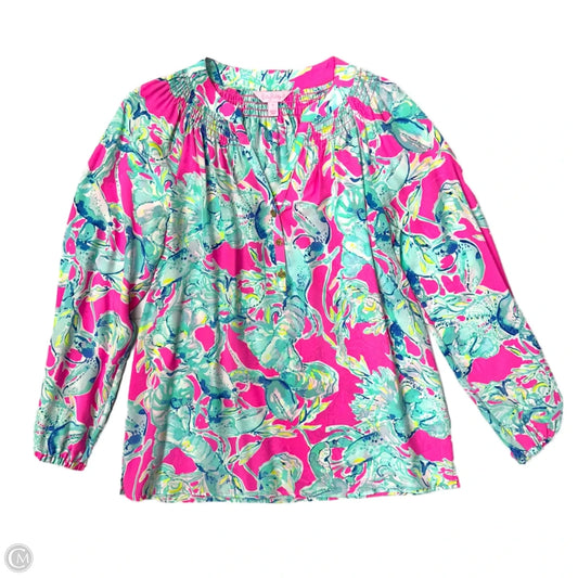 Top Long Sleeve Designer By Lilly Pulitzer In Blue & Pink, Size: S