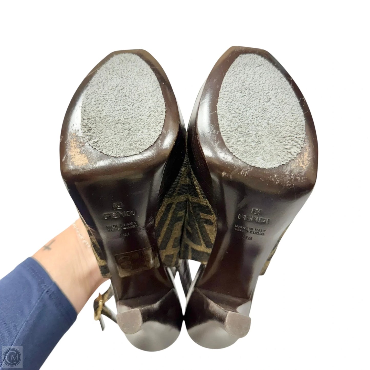 Sandals Luxury Designer By Fendi In Brown & Tan, Size: 7.5