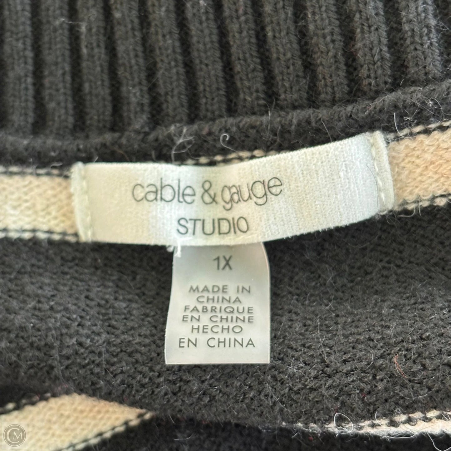 Sweater By Cable And Gauge In Black & Cream, Size: 1x
