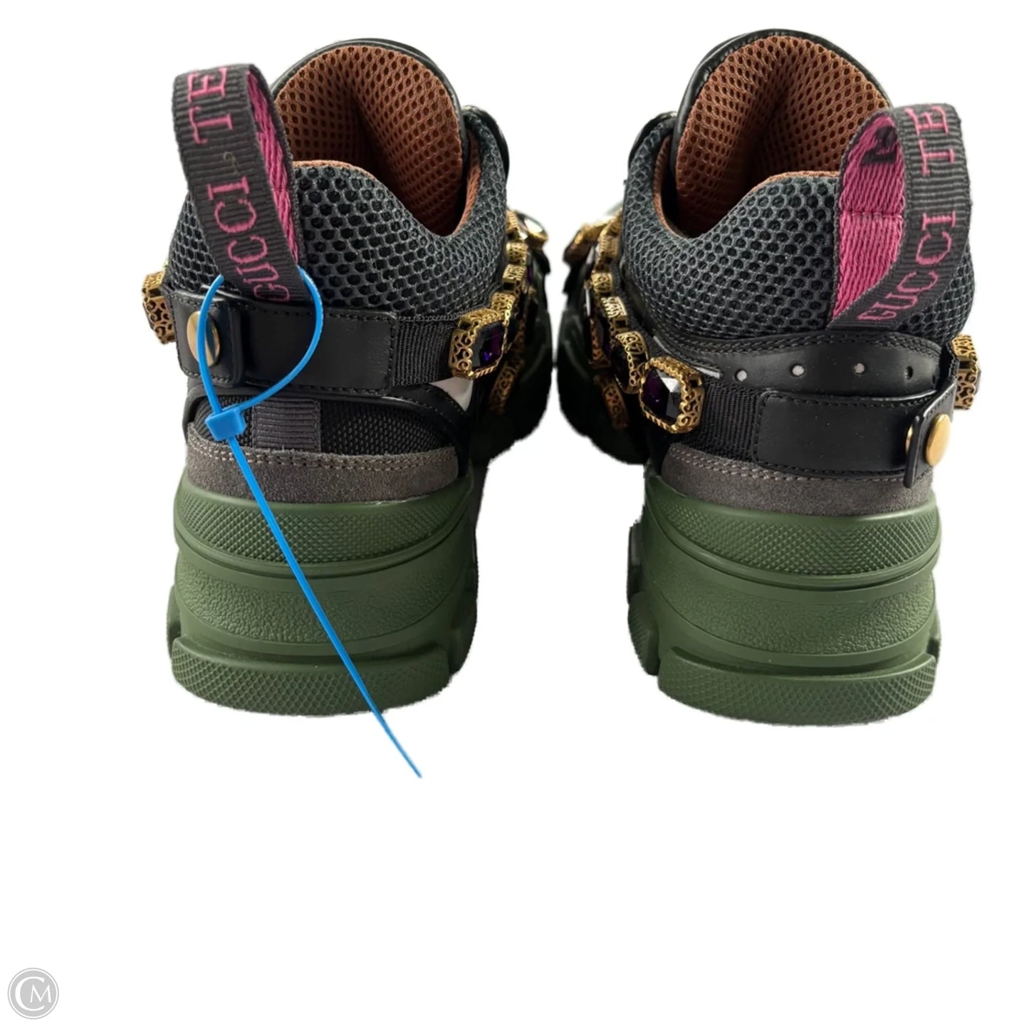 Shoes Luxury Designer By Gucci In Black & Green, Size: 5.5