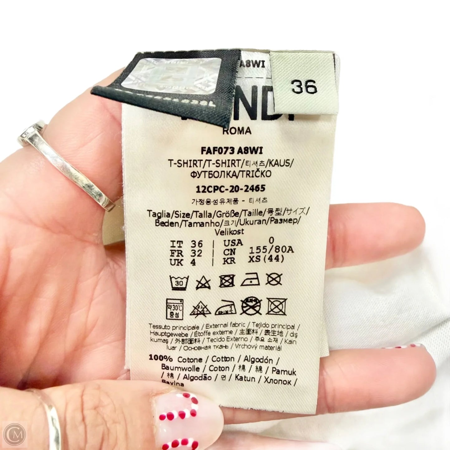 Top Short Sleeve Luxury Designer By Fendi In Cream & White, Size: Xs