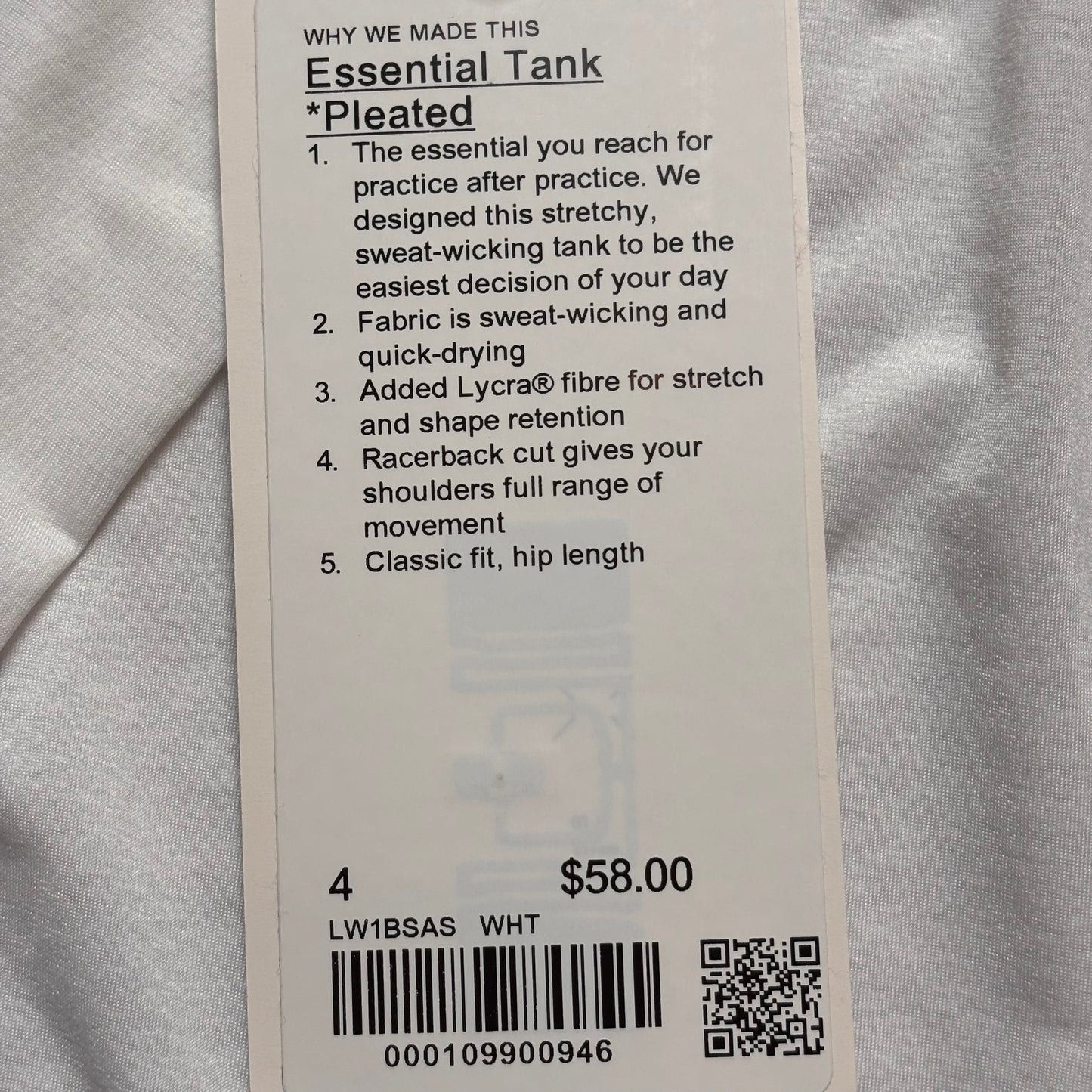 Athletic Tank Top By Lululemon In White, Size: S