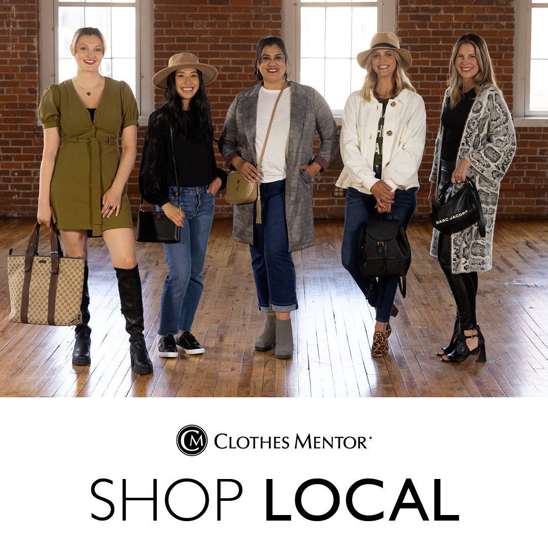 Women friends in great fall fashions with the reminder to shop local