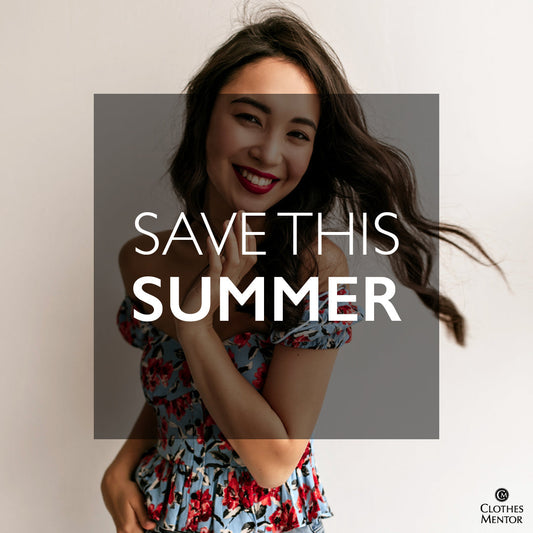 Gorgeous woman with text save this summer