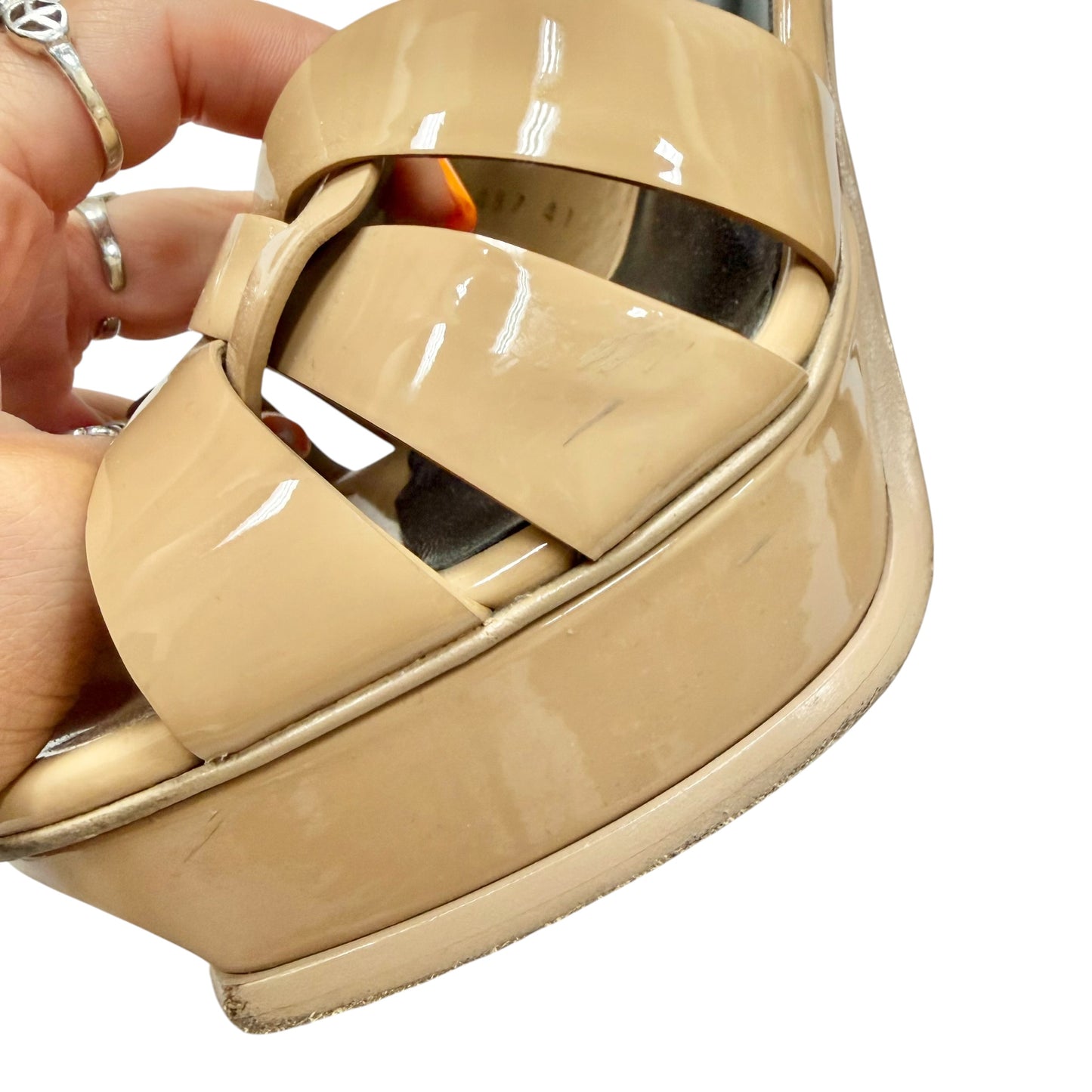 Sandals Luxury Designer By Yves Saint Laurent In Tan, Size: 10.5