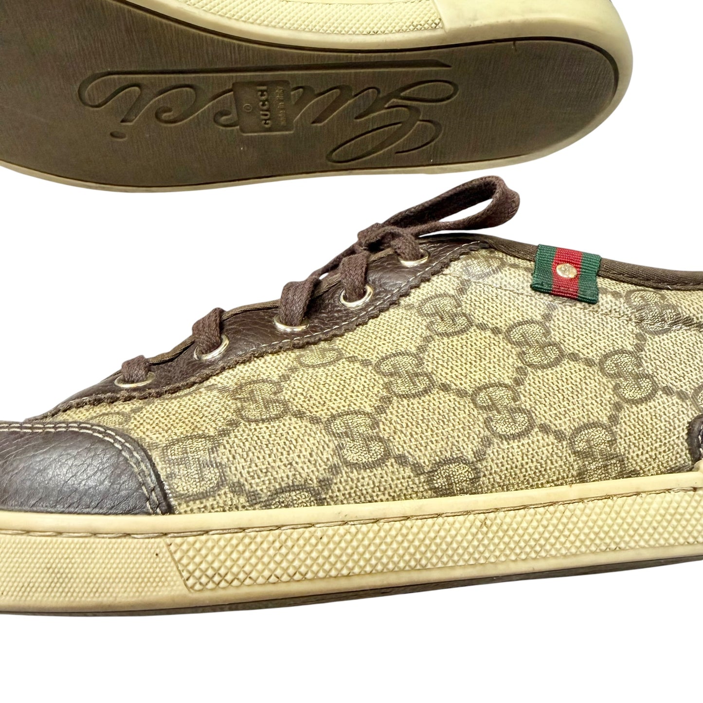 Shoes Luxury Designer By Gucci In Brown, Size: 10.5