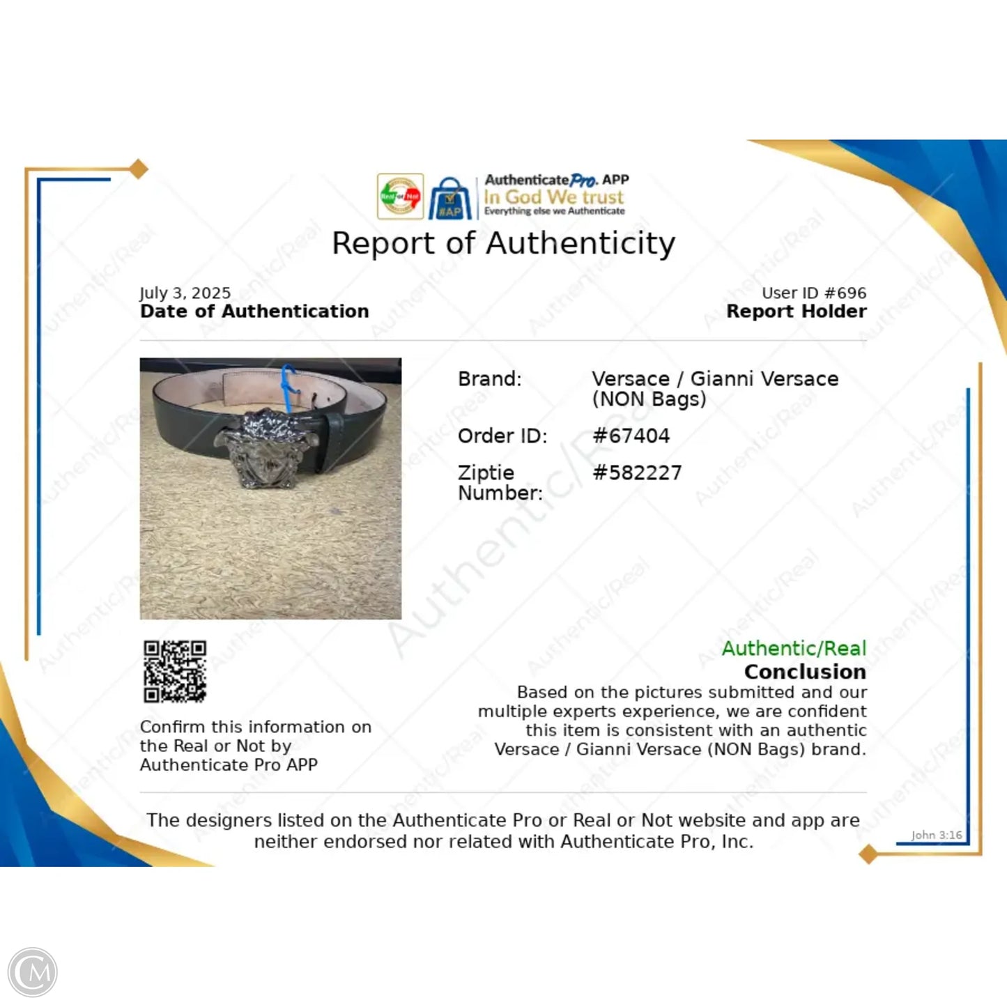 Belt Luxury Designer By Versace, Size: M