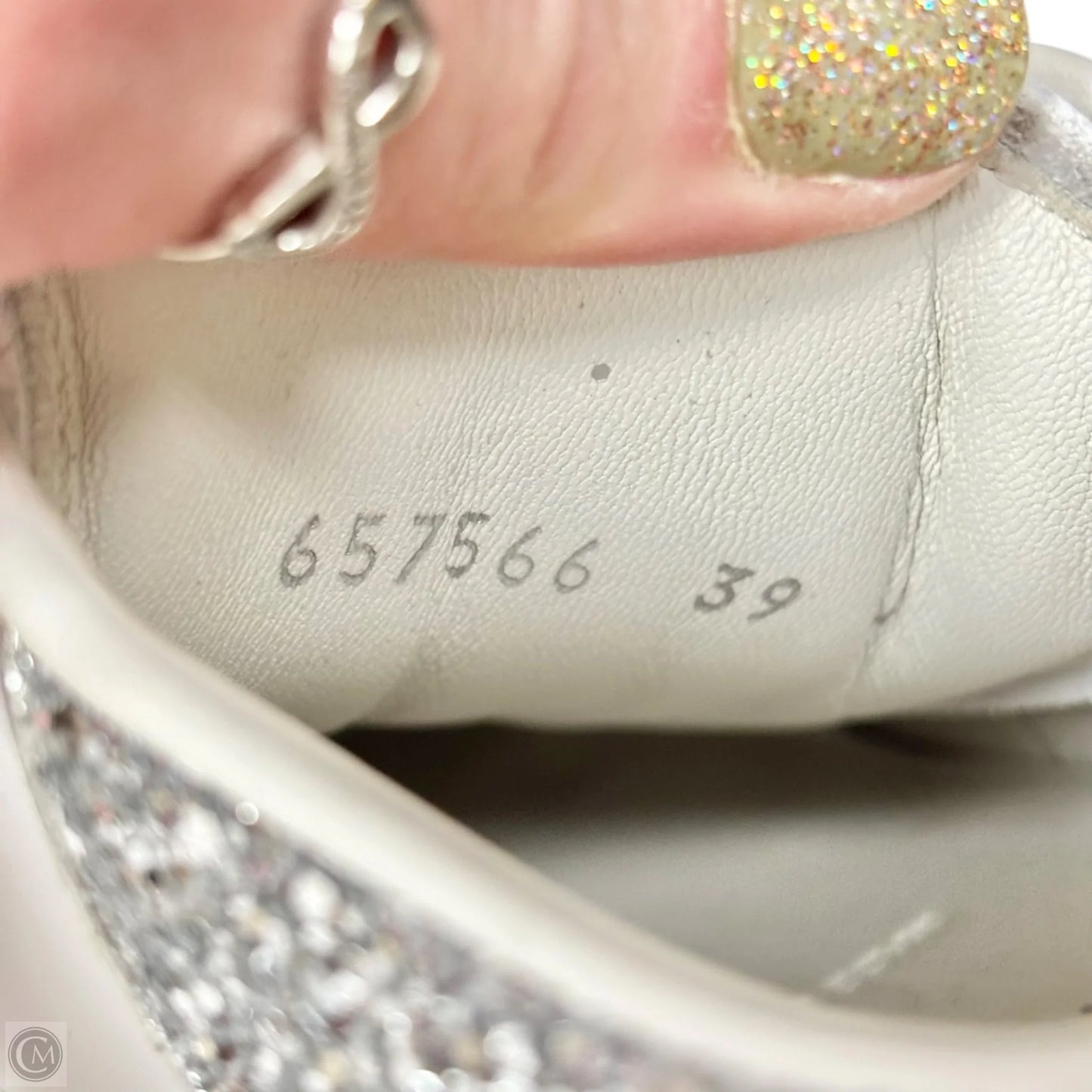 Shoes Luxury Designer By Alexander Mcqueen In Silver & White, Size: 9