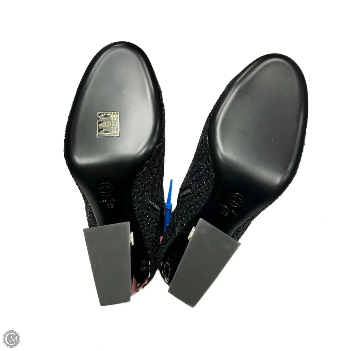 Boots Luxury Designer By Chanel In Black & Silver, Size: 9