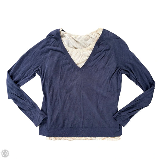 Top Long Sleeve Designer By Lafayette 148 In Blue & Cream, Size: L