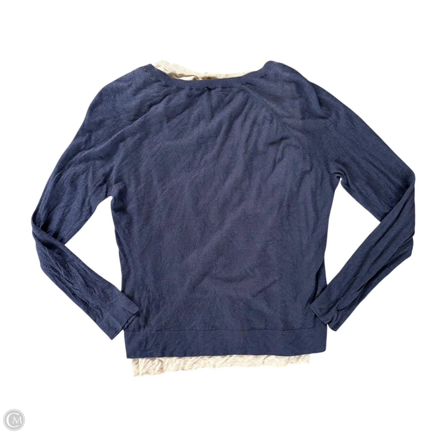 Top Long Sleeve Designer By Lafayette 148 In Blue & Cream, Size: L