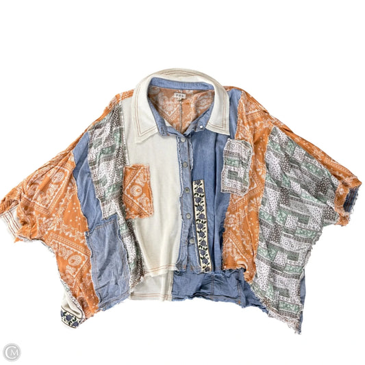 Top Short Sleeve By Pol In Blue & Cream, Size: S