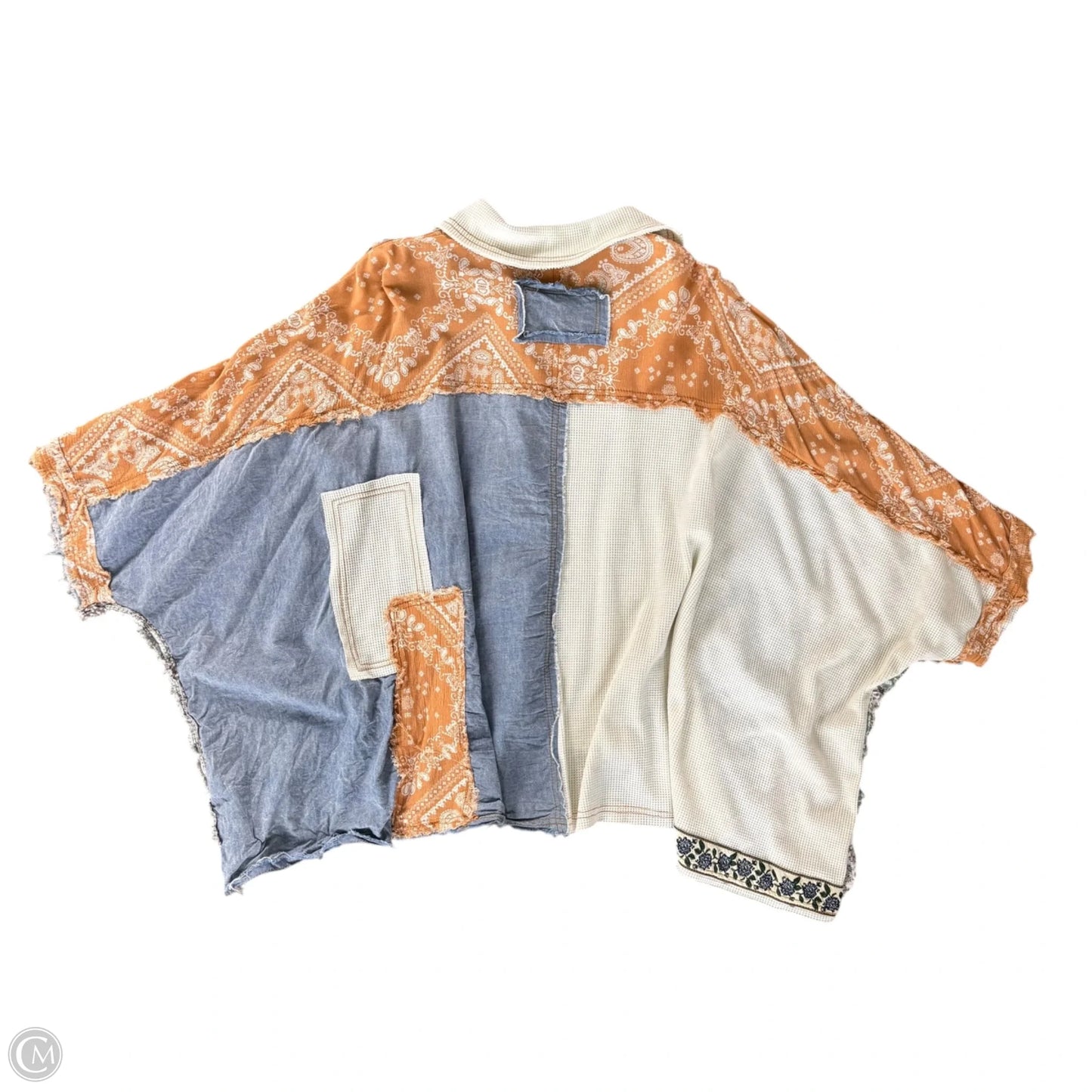 Top Short Sleeve By Pol In Blue & Cream, Size: S