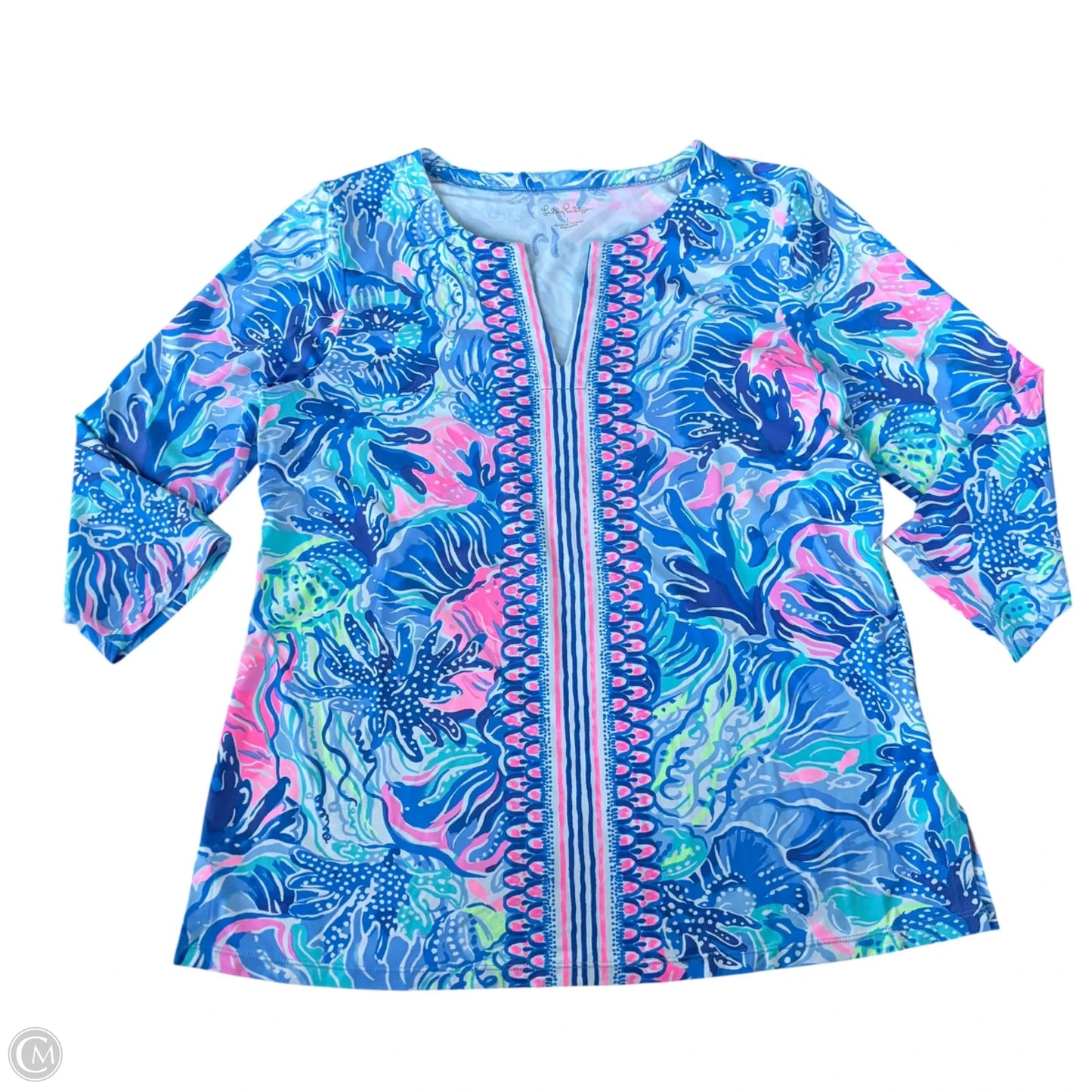Top Long Sleeve Designer By Lilly Pulitzer In Blue & Pink, Size: L