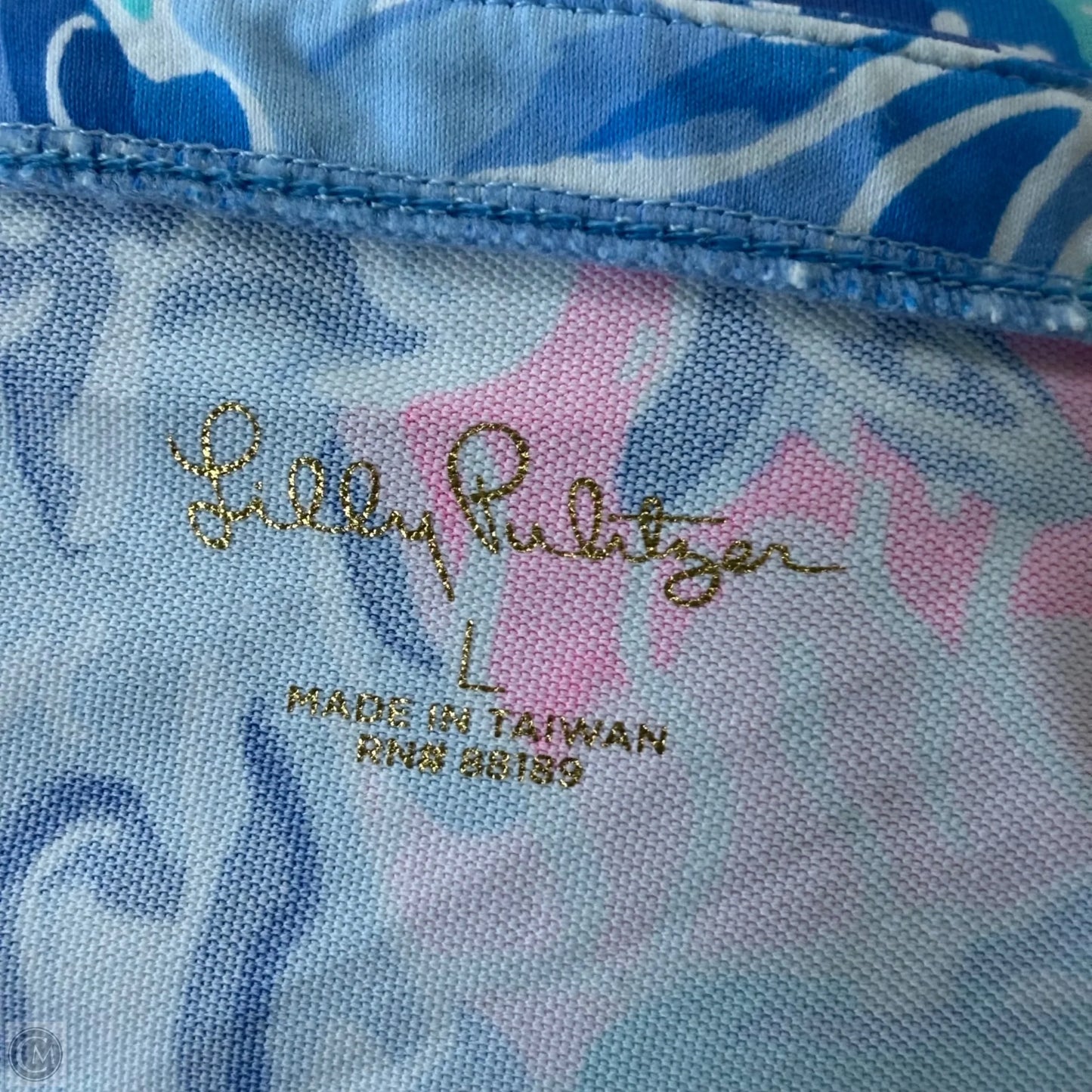Top Long Sleeve Designer By Lilly Pulitzer In Blue & Pink, Size: L