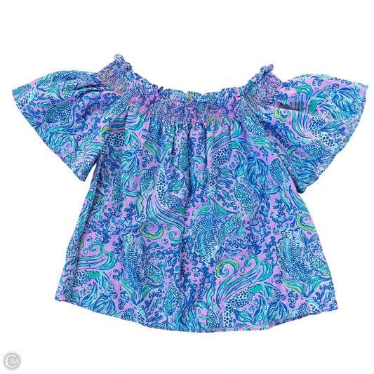 Top Short Sleeve Designer By Lilly Pulitzer In Blue & Purple, Size: L
