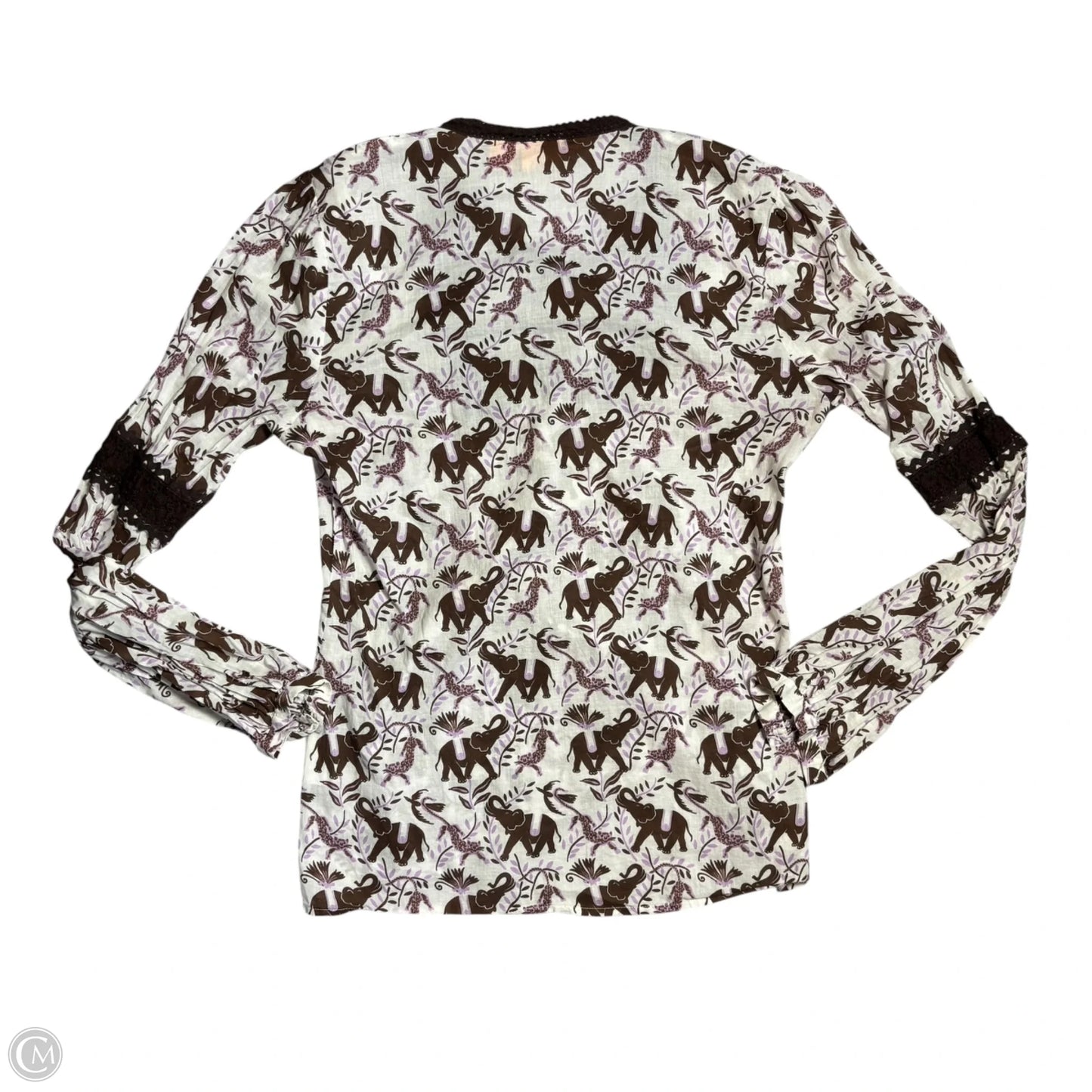 Top Long Sleeve Designer By Tory Burch In Brown & White, Size: S