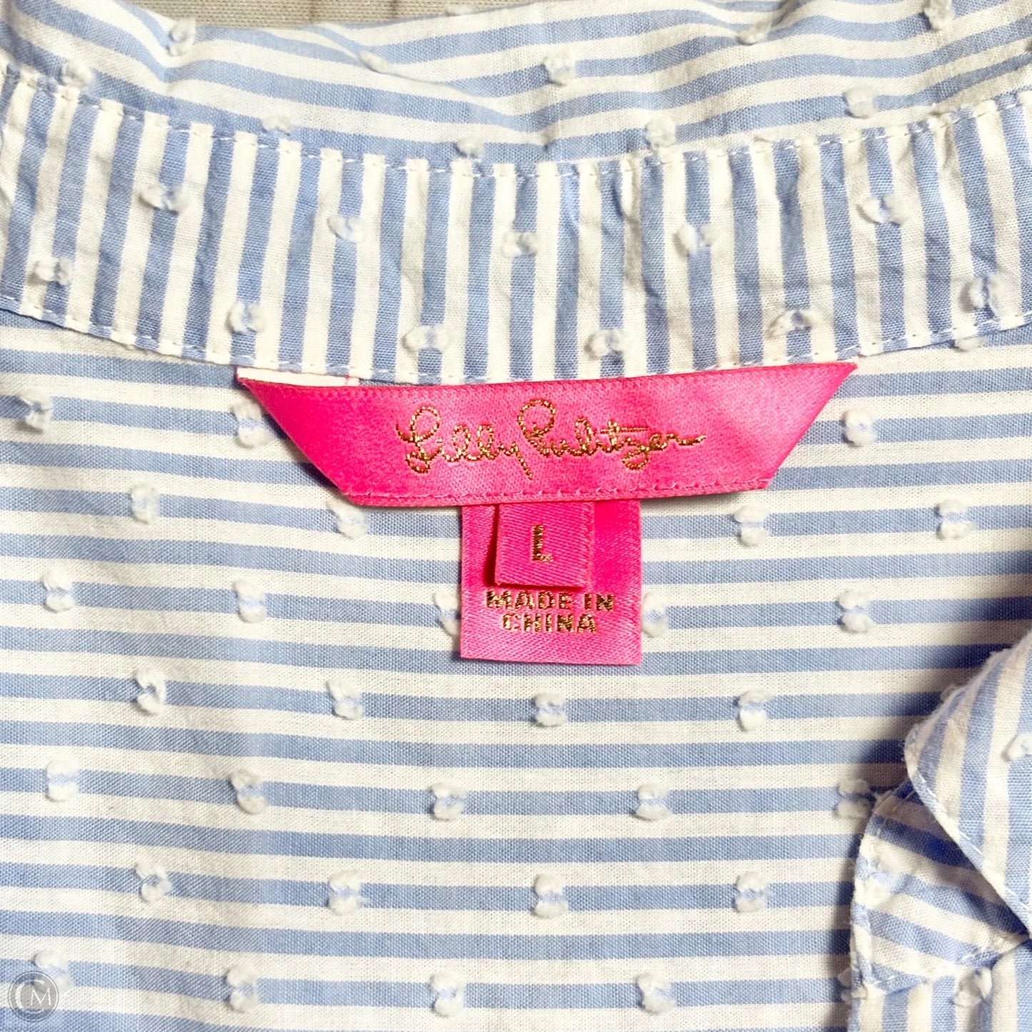 Top 3/4 Sleeve Designer By Lilly Pulitzer In Blue, Size: L