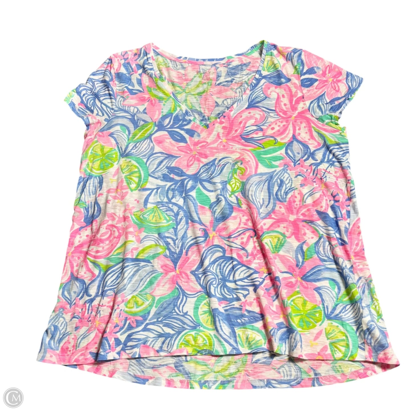 Top Short Sleeve Designer By Lilly Pulitzer In Blue & Pink, Size: Xl