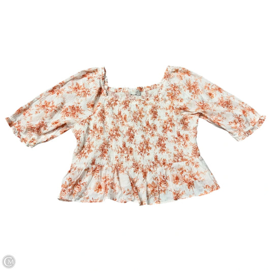 Top Short Sleeve By Loft In Orange & White, Size: Xl