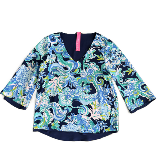 Top Long Sleeve Designer By Lilly Pulitzer In Blue & Green, Size: Xs