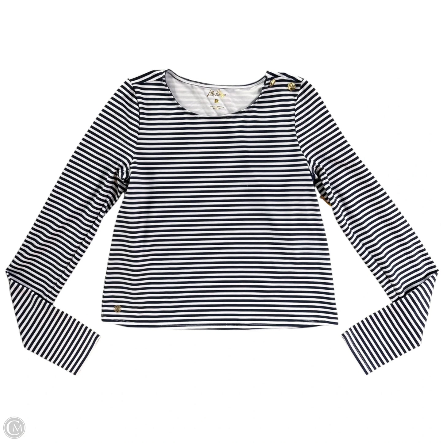 Top Long Sleeve Designer By Lilly Pulitzer In Blue & White, Size: S