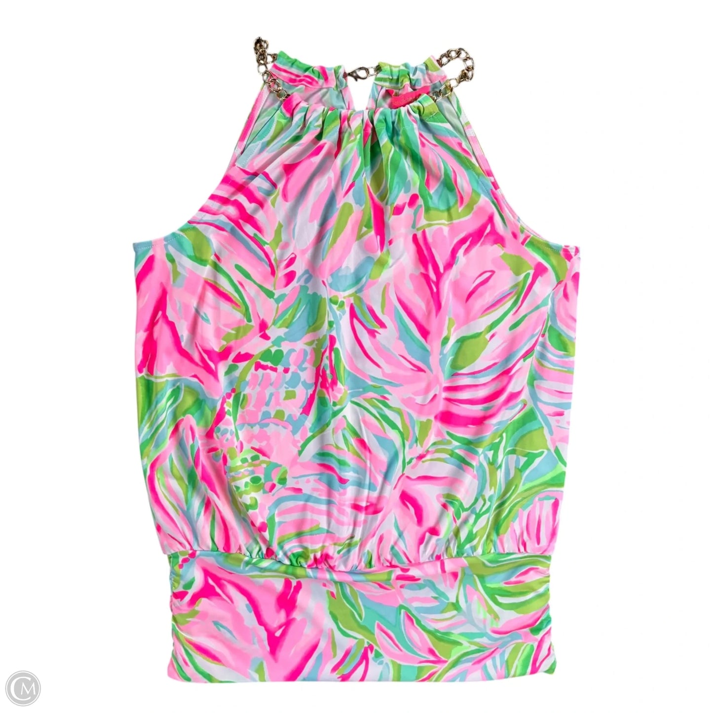 Top Short Sleeve Designer By Lilly Pulitzer In Green & Pink, Size: Xs