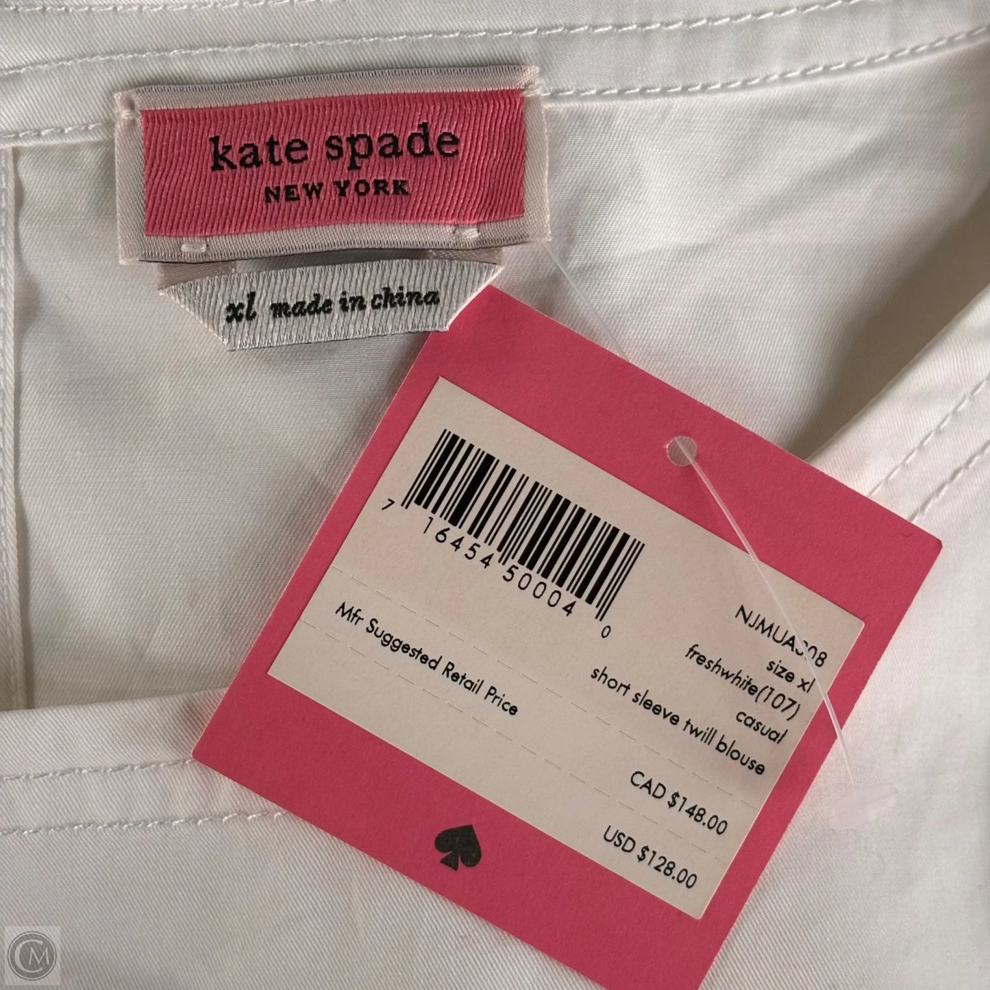 Top Short Sleeve Designer By Kate Spade In White, Size: Xl