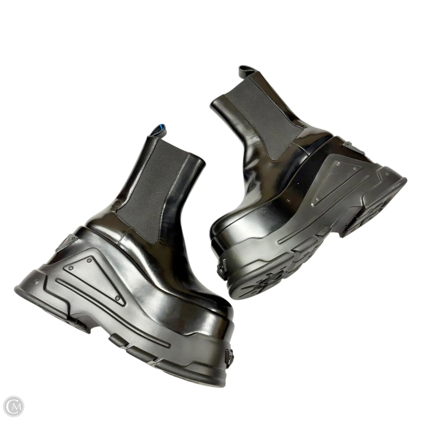 Boots Luxury Designer By Versace In Black, Size: 7.5