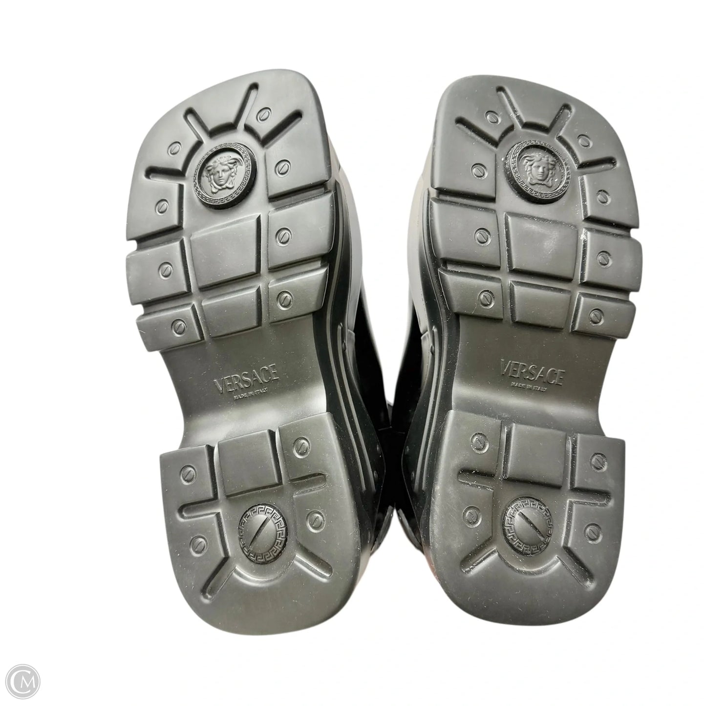 Boots Luxury Designer By Versace In Black, Size: 7.5